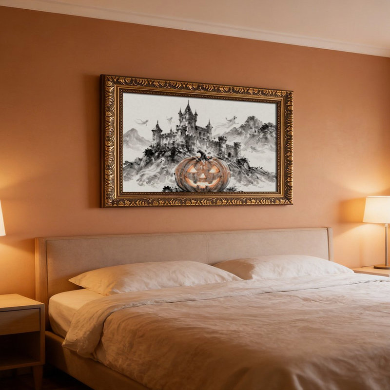 Château d'Halloween (1) Cadre mural vintage orné – Cadre doré décoratif pour art., L 12 po x l 18 po