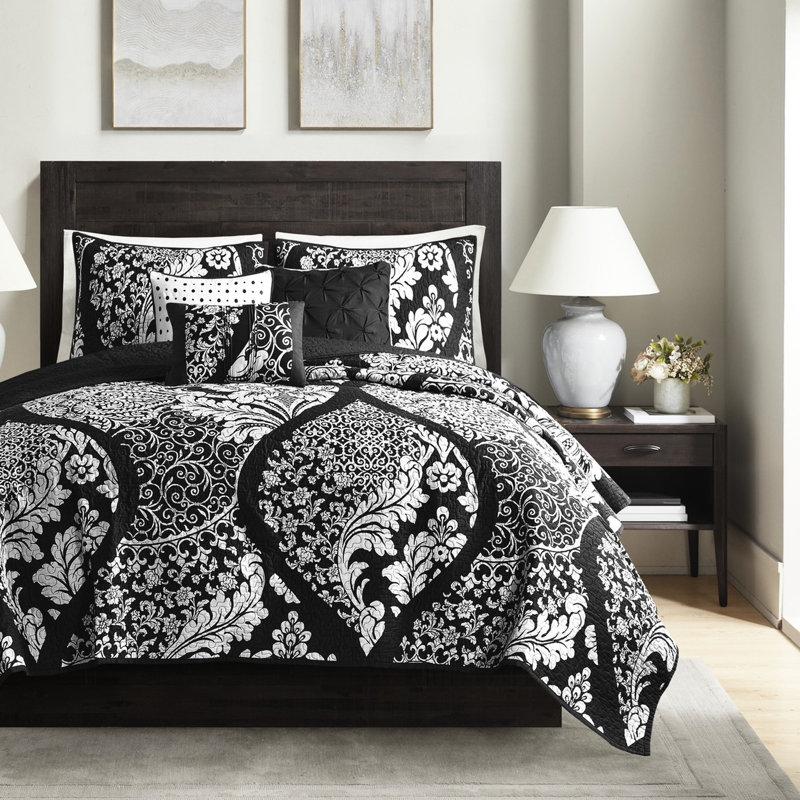 Courtepointe 100% coton avec contraste noir - Coussins décoratifs réversibles double / grand, Noir