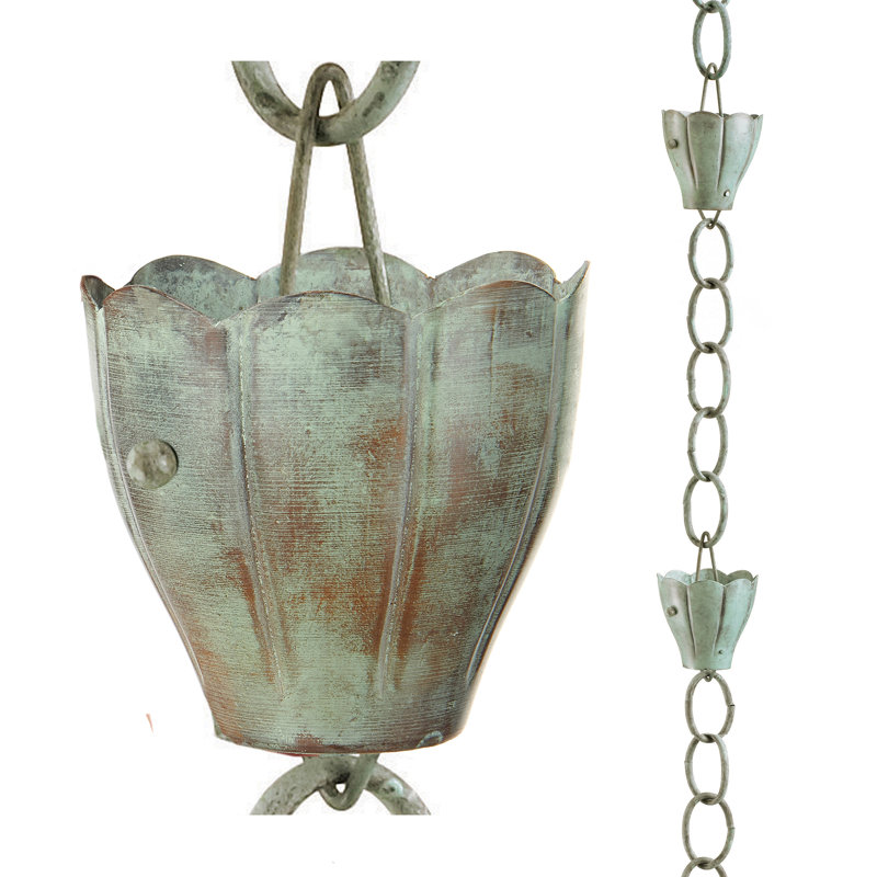 Kammerer Weather Resistant Copper Abstract Rain Chain, 102" H x 3"  W x 3" D, Blue Verde Copper