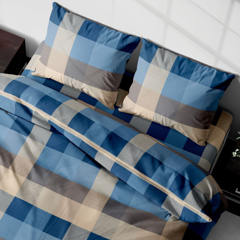 Sovann Cotton Chequered Duvet Cover Set with Pillowcases
