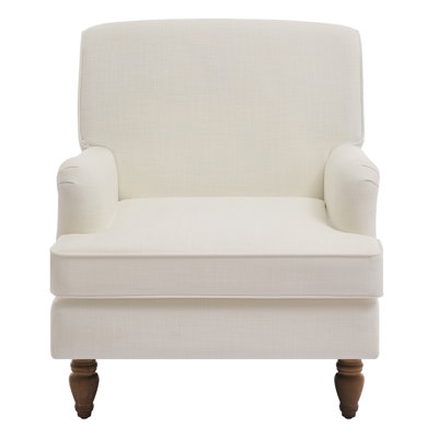 Vintage Linen Upholstered Armchair With Antique Wood Legs – Accent Chair For Living Room & Bedroom by Red Barrel Studio