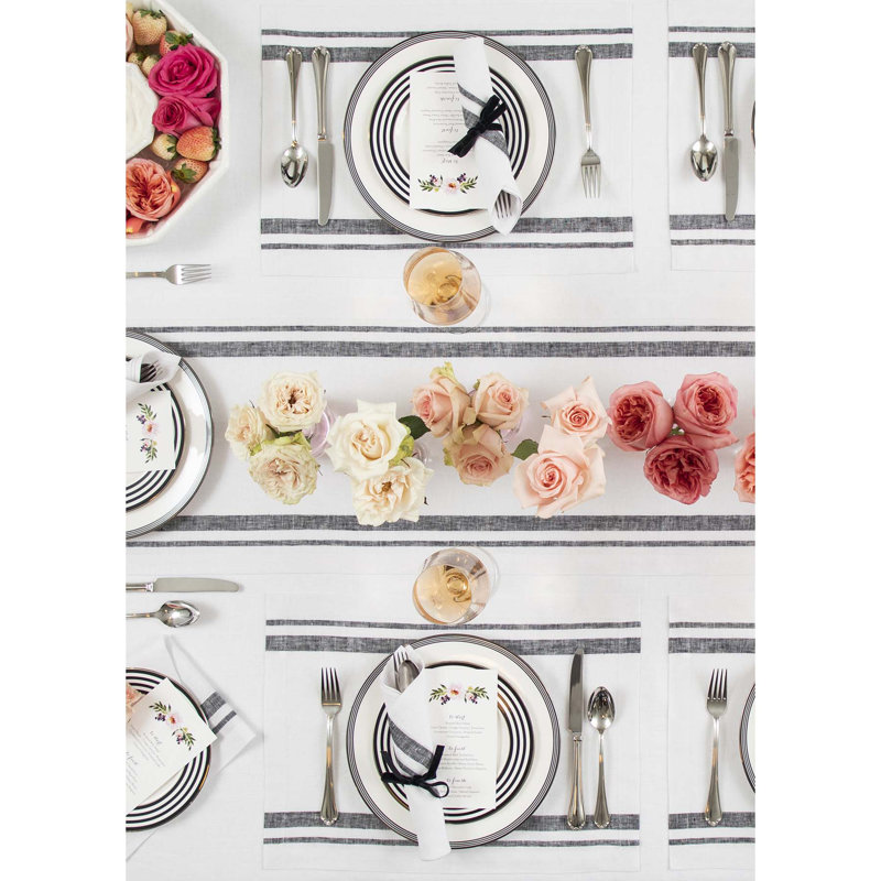Black and White French Stripe Linen Placemats Set of 4