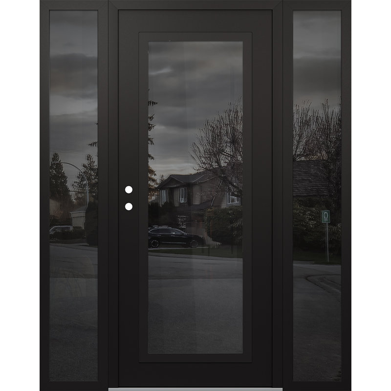 Porte d'entrée avant prémontée à panneau latéral en acier noir / noir avec panneau latéral, L 65,69 po x H 81,69 po, Oui