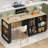 Rolling Mobile Kitchen Island With 360° Swivel Table, Kitchen Rolling Island Cart With Trash Cabinet, Power Outlet, 3-Tier Spice Rack, Mobile Island Table For Kitchen, Black-1627545546