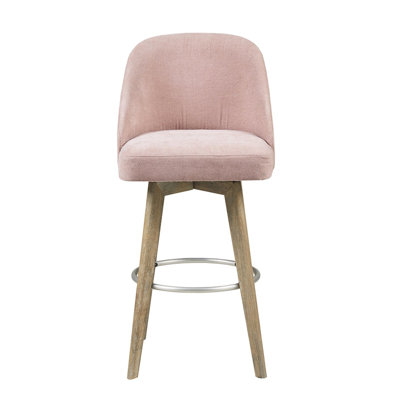 Tabouret de comptoir pivotant en rose - Pieds en bois massif, mousse, repose-pieds en métal mat, l 20 po x P 23 po, capacité de poids de 300 lb, revêtement pivotant à 360 degrés, finition grise récupérée