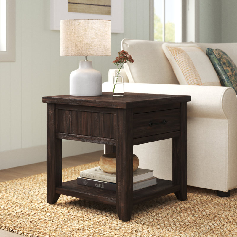 Hemsworth Solid Wood End Table with Storage, Dark Brown