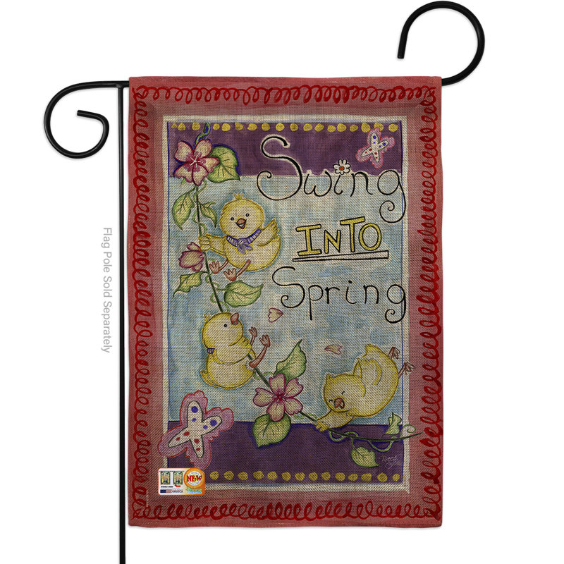 Drapeau de jardin 2 côtés en toile jute 1,5 x 1,1 pi. swing into spring friends