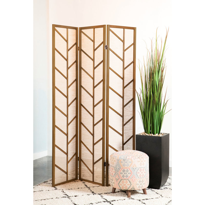 Paravent à 3 panneaux avec jute, structure en noyer de pin massif, motif de plumes, ambiance tropicale, idéal pour les décors modernes, hauteur de 69,23 pouces, profondeur de 52 po, largeur de 0,75 po, structure en trois jutes de 12,21 livres en noyer,