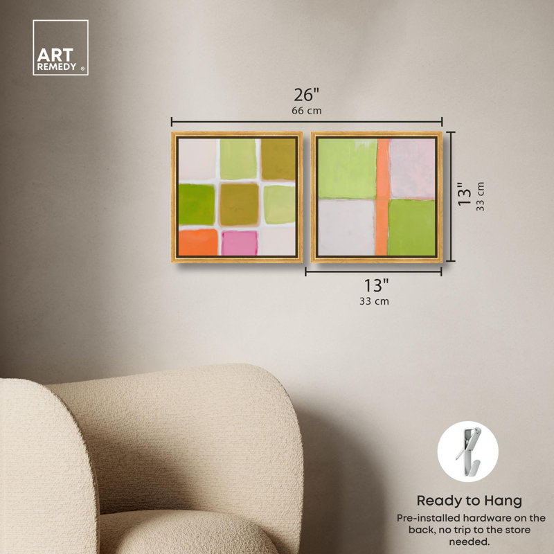 "Pastel Minimal Boho Art", ensemble de 2 impressions sur toile par , H 13 po x l 13 po, Doré
