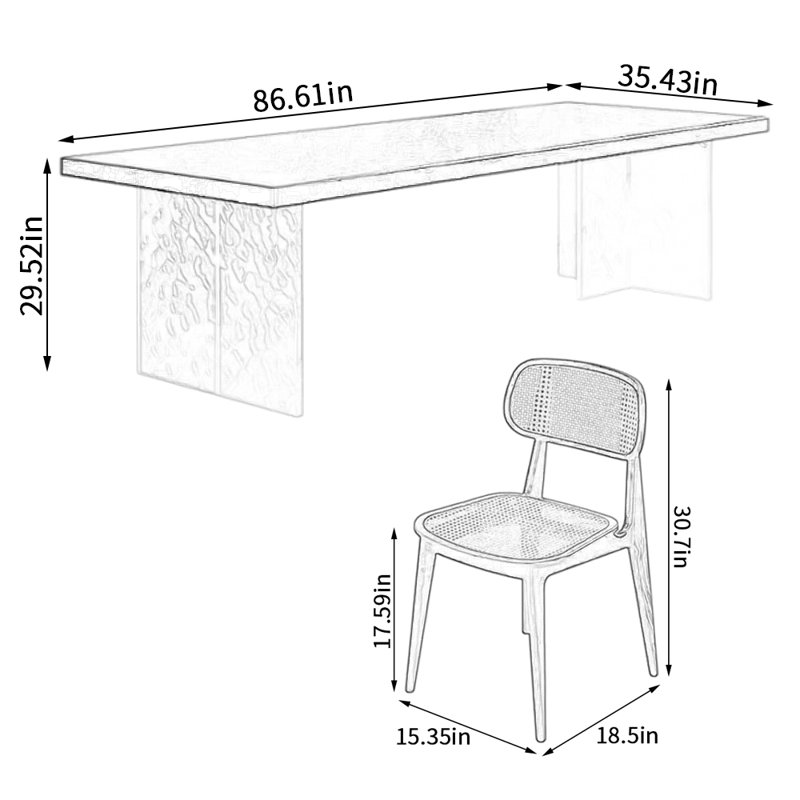 Ensemble de salle à manger rectangulaire, H 29,52 po x L 86,61 po x l 35,43 po