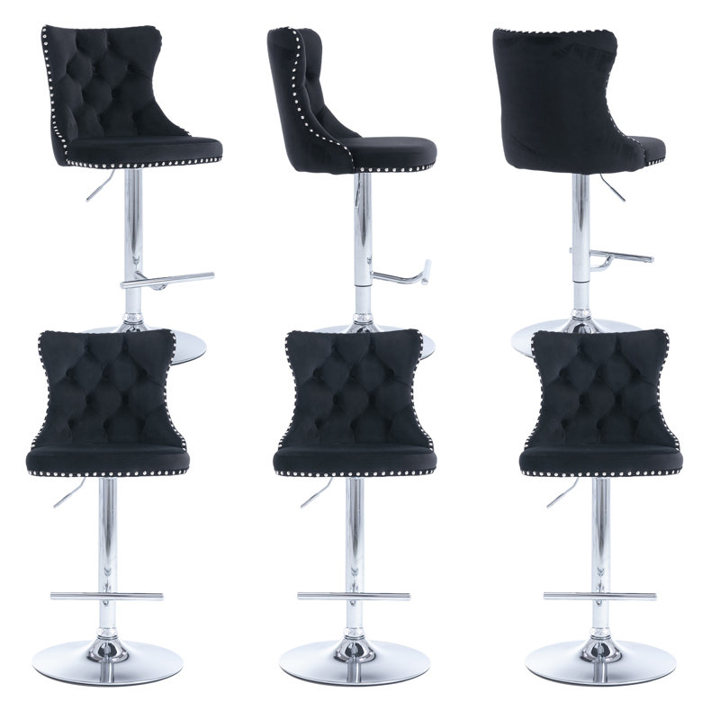 360°Swivel Adjustable Counter Height Bar Stools, Black, 6, Sliver
