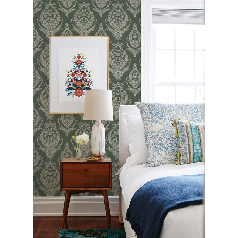 Raido Damask Wallpaper Roll, Green