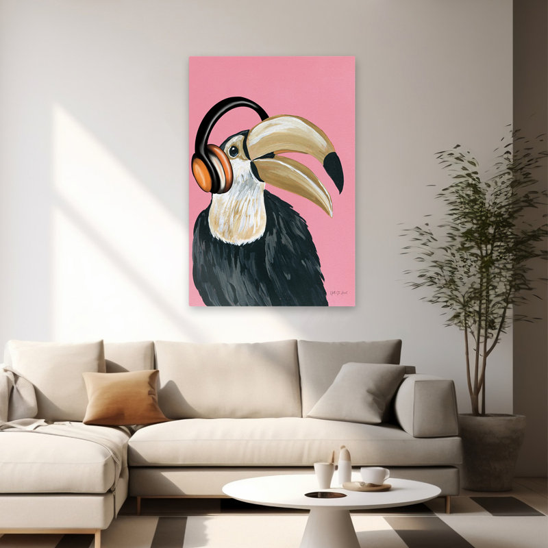 Wild I - animaux, oiseaux, casque noir, art, H 60 po x l 40 po