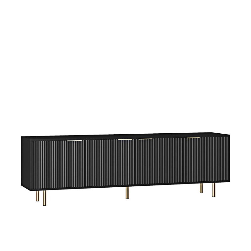 TV Stand Fluted Entertainment Center With Storage Doors, Black