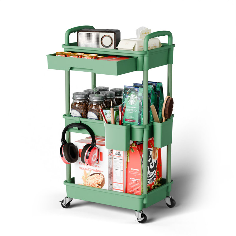 Chariot utilitaire roulant à 3 niveaux avec tiroir, chariot utilitaire en outil de rangement multifonctionnel pour la cuisine, la salle de bain, le salon et le bureau