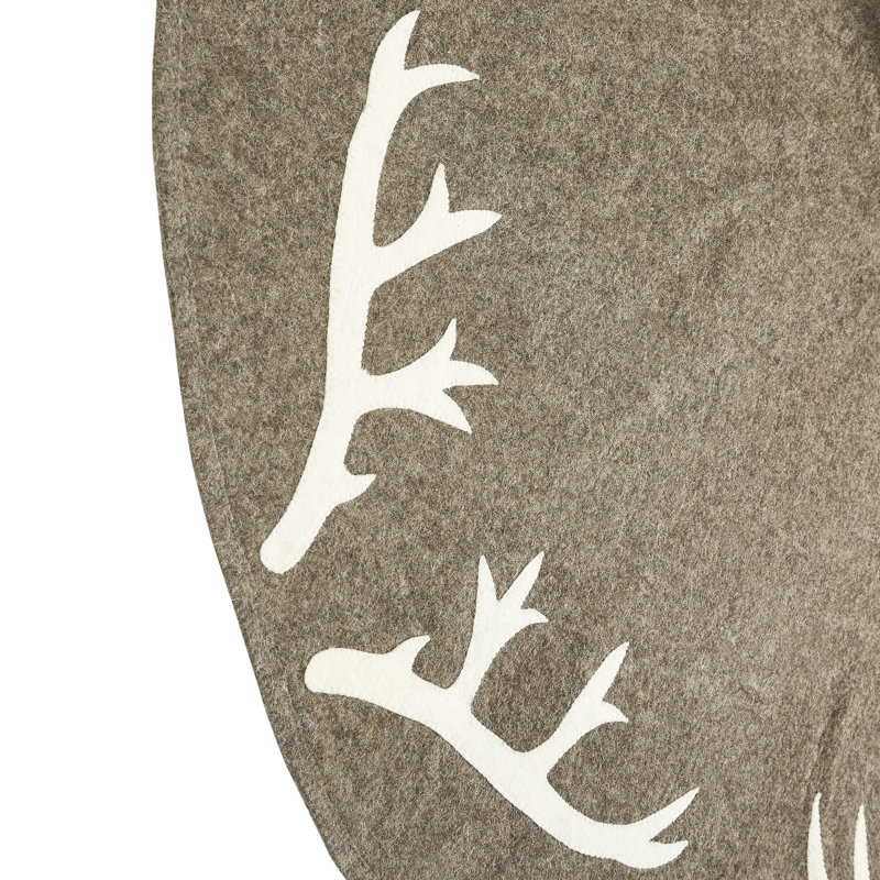 Gray Wool Felt Christmas Tree Skirt with Antler Design