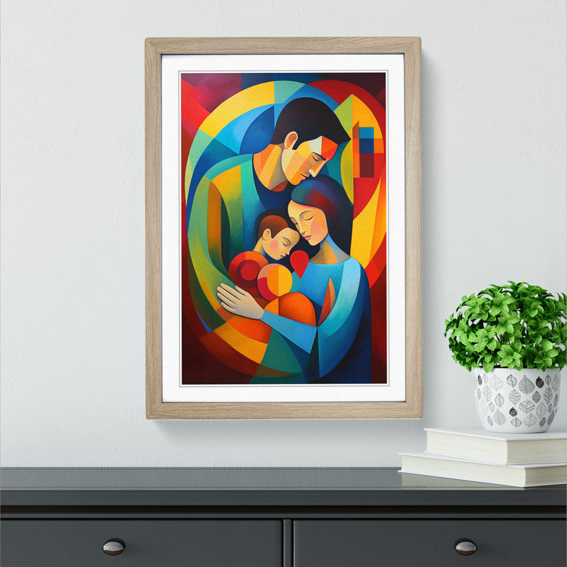 XYZ-FRM-V1223-4412 Loving Family Orphism - Single Picture Frame Print on Wood, 46cm H x 34cm W x 2cm D, Oak 