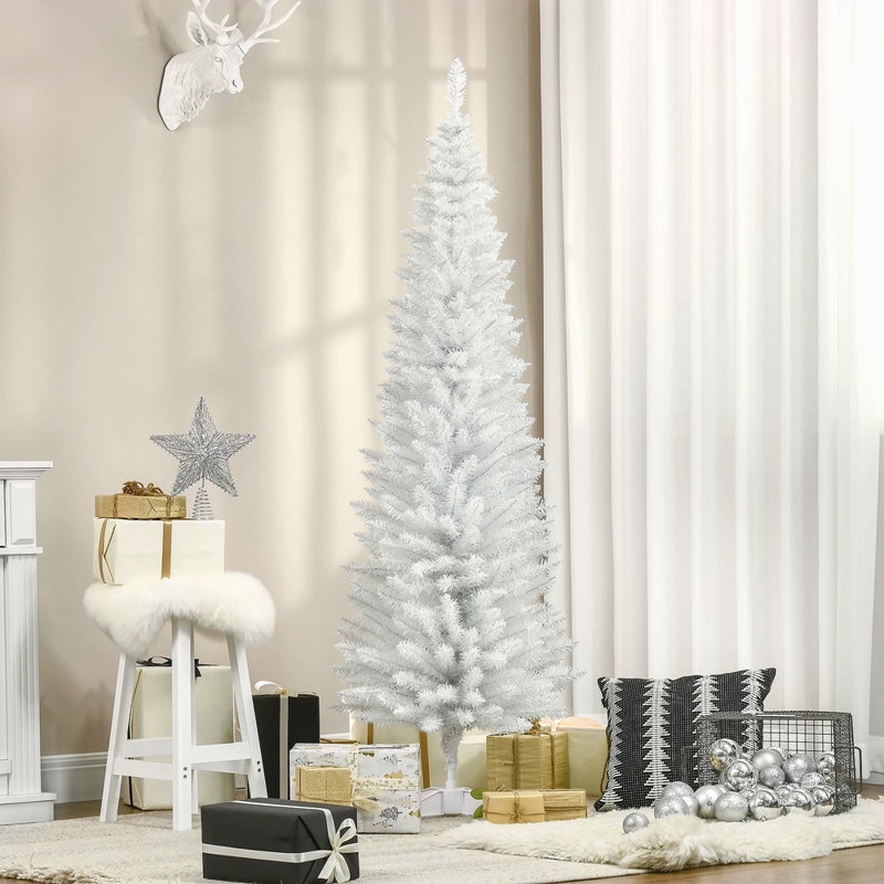 Arbre de Noël artificiel 6 pi avec arbre de Noël mince 6 pi avec 390 branches réalistes et support en plastique, H 6 pi