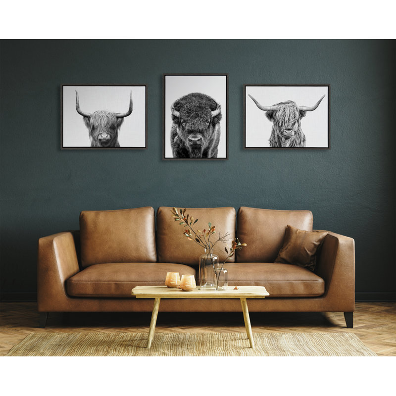 «Bison Portrait Black and White» par Amy Peterson, reproduction d'art sur toile encadrée, L 18 po x H 24 po, Gris foncé