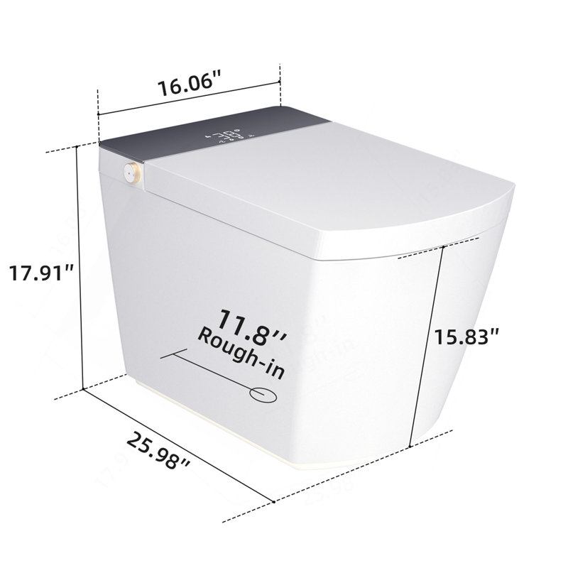 Modern integrated Smart toilet, Auto Open/Close lid, temperature heating seat, instant warm water cleaning, can automatically flush, remote control flush, foot sensing flush