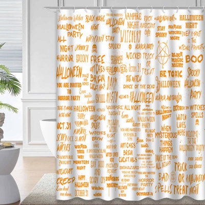 Halloween Black Scary Spooky White Shower Curtain with 12 Hooks