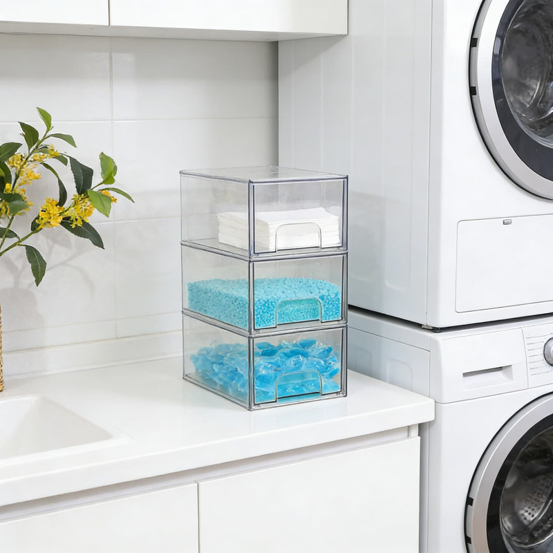 Laundry Room Organization Set: 3-Pack Stackable Containers For Laundry Pods, Detergent Powder, Dryer Sheets, And Scent Booster Beads With Scoops