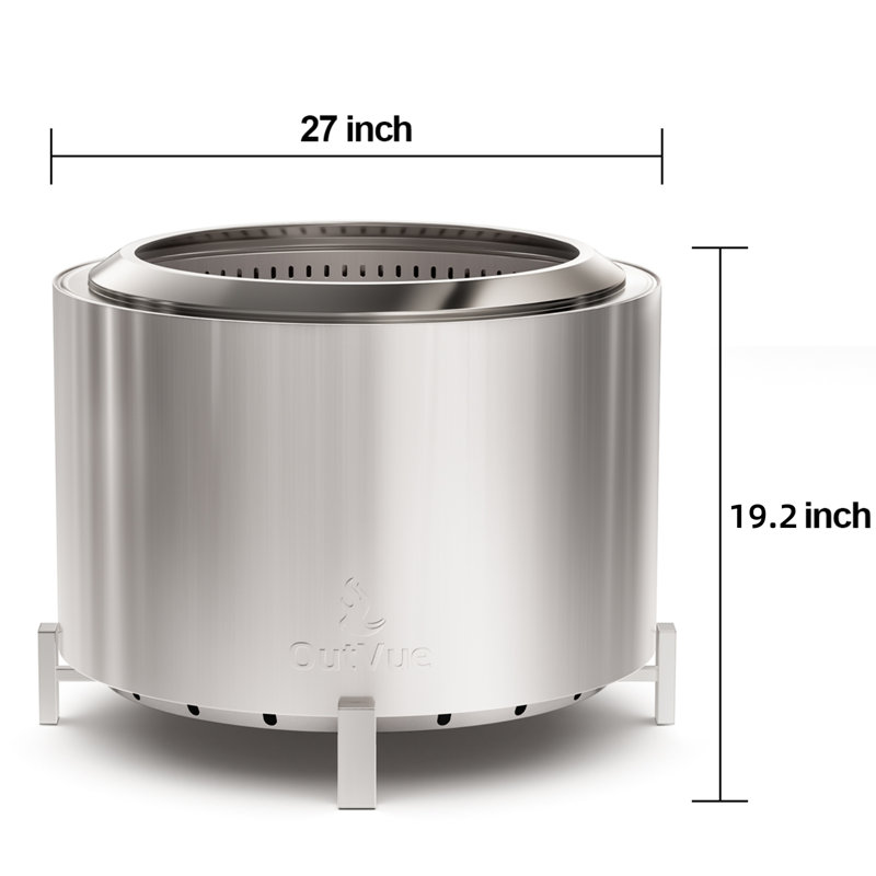 Stainless Steel Smokeless Fire Pit with Bag, Portable Low Smoke Wood Burning Fire Pit, 21.5" H x 27" W x 27" D, Silver