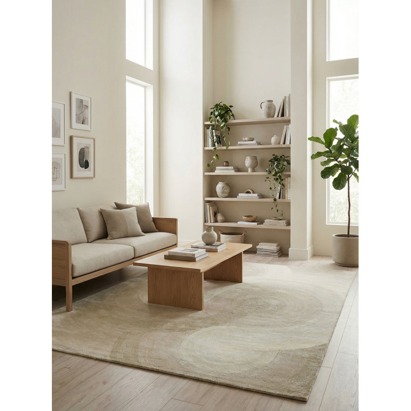Mitomo Handmade Wool/Bamboo Silk Area Rug, Ivory Charcoal, Rectangle 8' x 10'