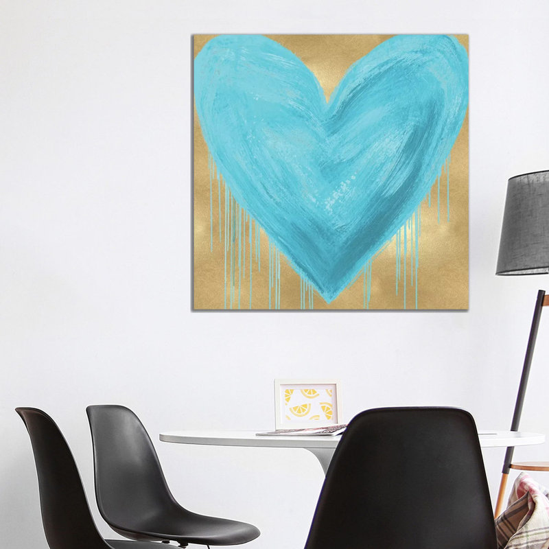 Big Hearted Aqua On Gold by Lindsay Rodgers - Wrapped Canvas Print, 93.98 cm H x 93.98 cm W x 3.175 cm D