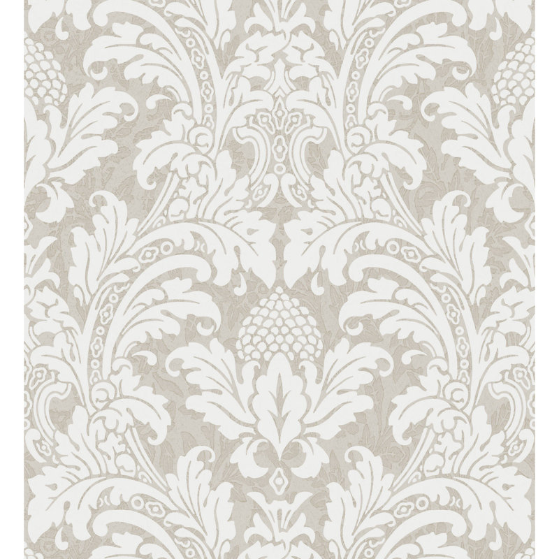 Albemarle Blake Damask Wallpaper Roll, White/Silver