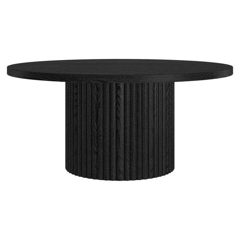 Rollan 32" Wide Round Fluted Coffee Table in Black Grain, Black Grain