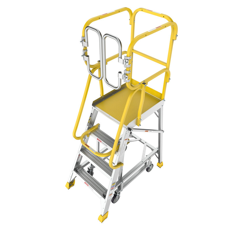 4-Step Aluminum Rolling Platform Ladder with 375 lbs Load Capacity