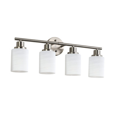 24" Modern 4-Light Vanity Light Brushed Nickel Bathroom Fixture with Frosted Glass Shades - Contemporary Wall Sconce for Hallway & Powder Room
