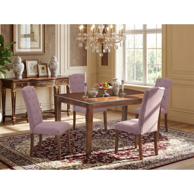 L'ensemble 5 pièces de table et chaises de cuisine comprend une table de salle à manger rectangulaire et 4 chaises de salle à manger Parson en lin Dahlia, acajou