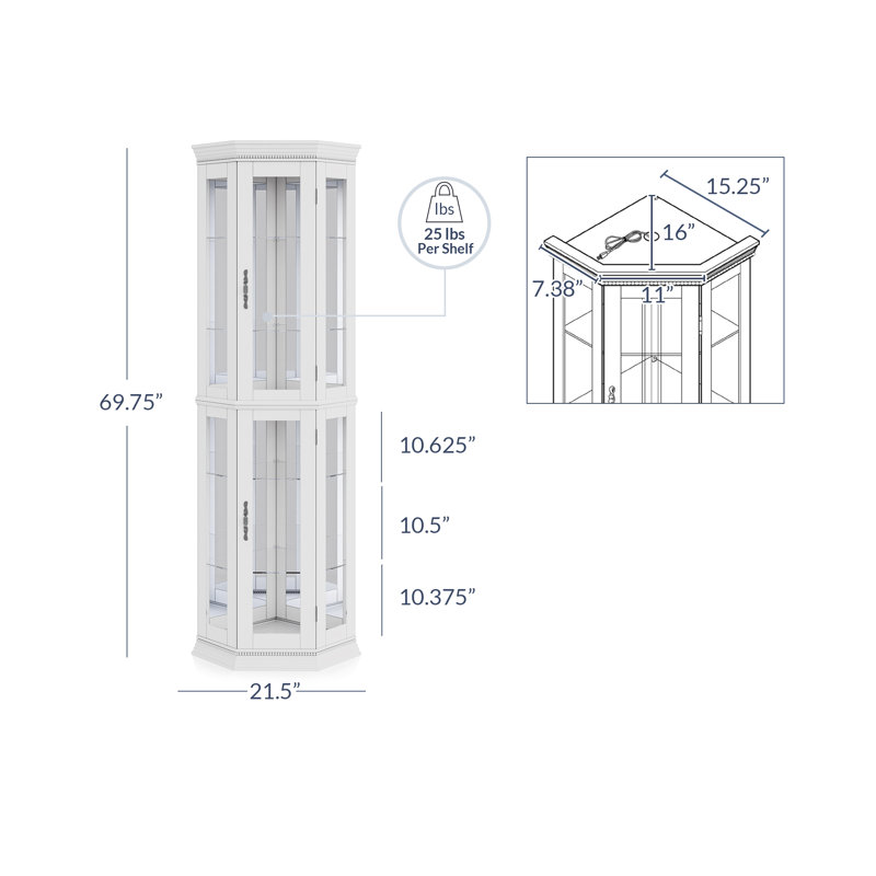 Vitrine de coin lumineuse 21,5 po, Blanc