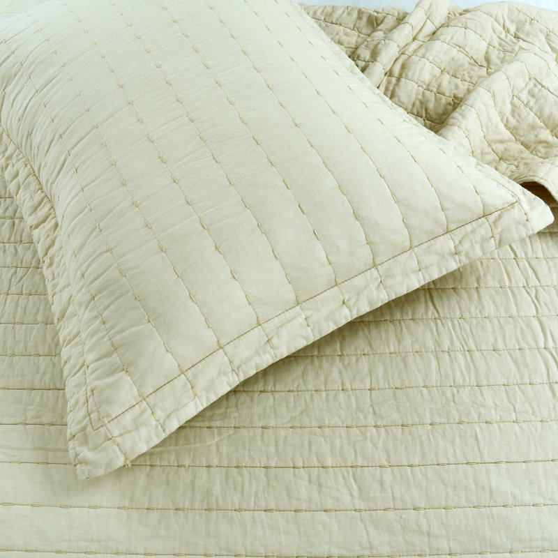 Ensemble de courtepointe 100% coton Squiltset, Courtepointe très grand et 2 très grandes taies, Beige sablonneux