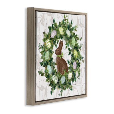 Spring Easter Egg Wreath Framed Floater Canvas Wall Art by Annie LaPoint