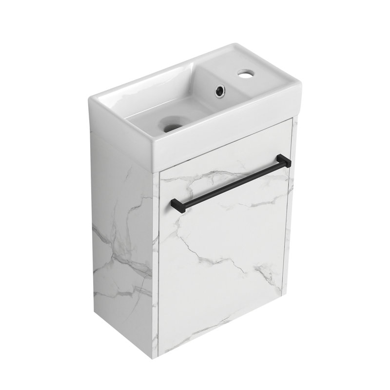 Meuble-lavabo mural moderne blanc de conception compacte avec lavabo en céramique et porte à fermeture en douceur pour petite baignoire
