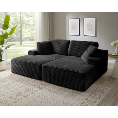 89.3” Oversized Double Lounge Chaise,Cloud Plush Sofa Bed,Upholstered Compression Cloud Sofa Deep Seat,Modern Corduroy Sleeper Loveseat Chair For Living Room Bedroom Reading,No Assembly Required