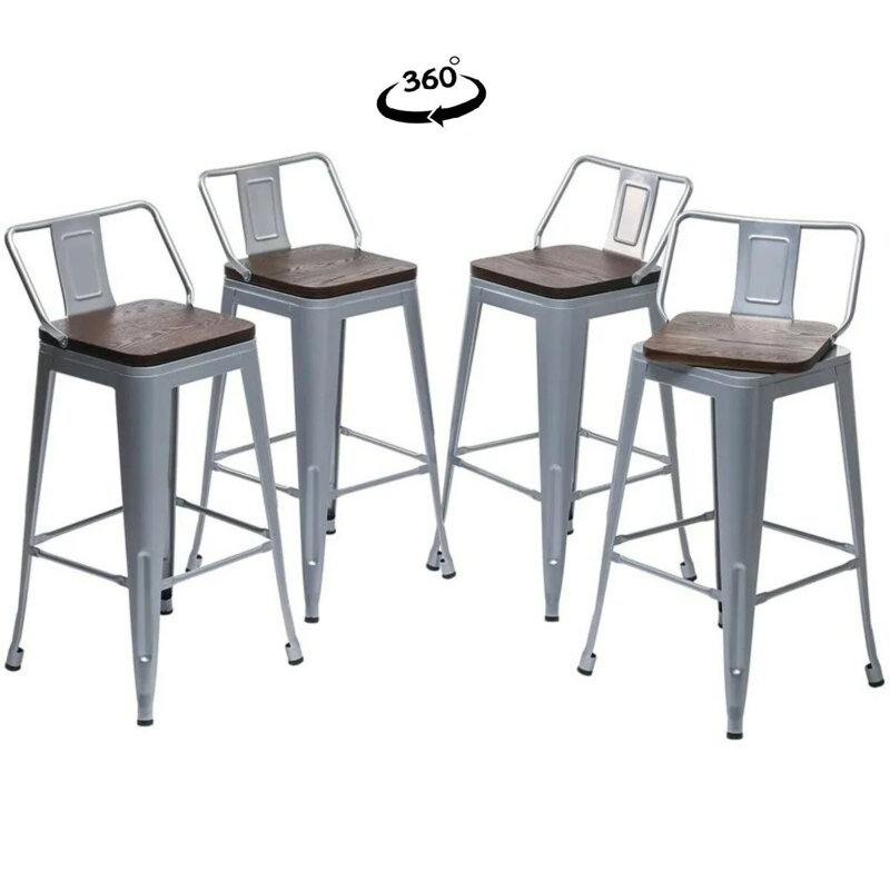 Divya Swivel Counter Stool, Brown/Silver, Counter Stool (24” Seat Height)