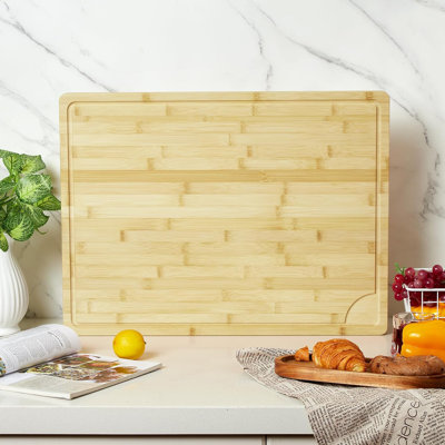Bamboo Cutting Boards for Kitchen, 24x18 Inch Extra Large Wood Cutting Board with Deep Juice Grooves and Handle, Reversible Design, Heavy Duty Chopping board for Kitchen and Serving