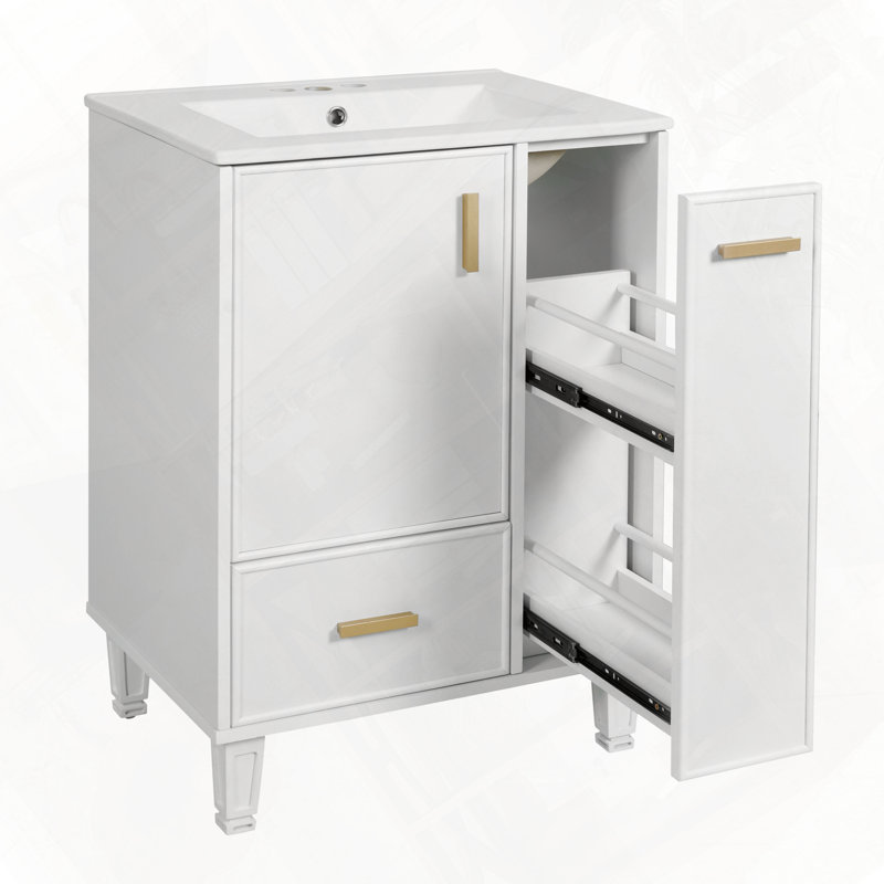 Meuble-lavabo autoportant avec étagère de porte de lavabo, Blanc