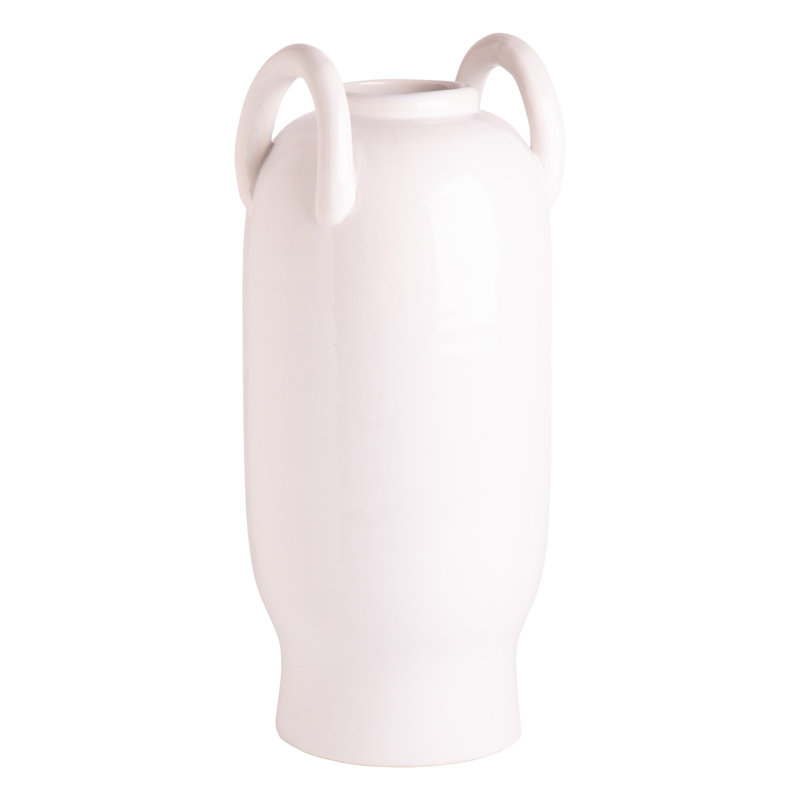 Vase blanc 16 po à deux poignées - pièce décorative élégante pour tablettes et tables