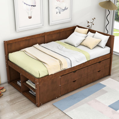Kouta Wood Daybed with Drawers and Shelves