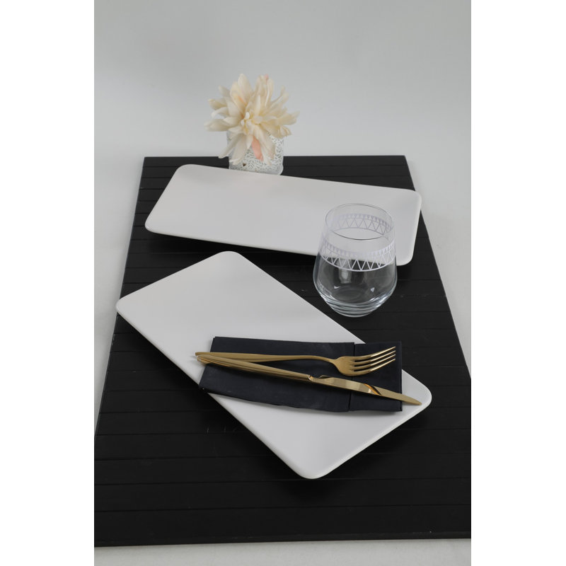 Ensemble de 2 plats élégants en céramique, blanc mat, 12,9 po x 6,7 po | 100% allant au micro-ondes et au lave-vaisselle | Parfait pour servir des hors-d'œuvre et des plats principaux, un ajout élégant à votre collection de vaisselle