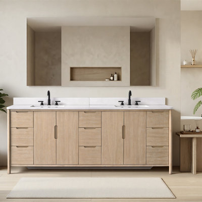 Ensemble de meuble-lavabo autoportant à double cuve 84 po avec plateau en pierre reconstituée Lucerne Lucerne 