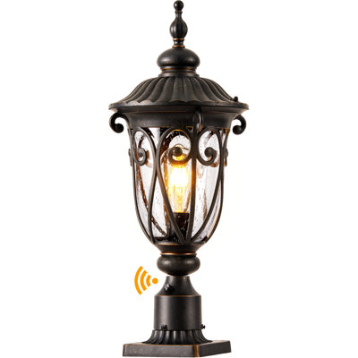1-Light 23.9"H Hardwired Outdoor Pier Mount Light with Dusk To Dawn Sensor
