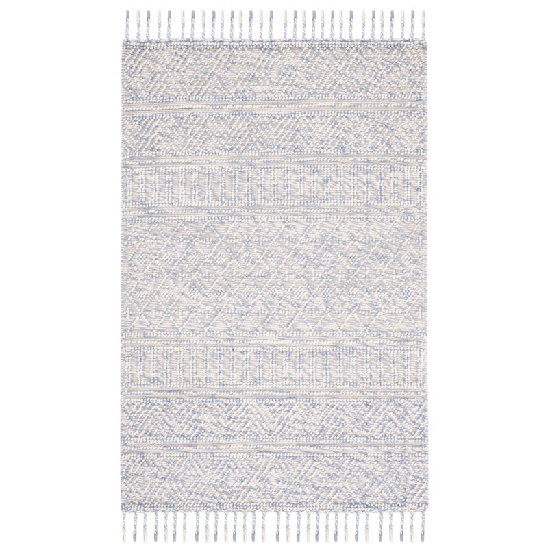 Tapis en laine / coton tissé à la main Juba en ivoire / gris, Rectangle 5 pi x 8 pi