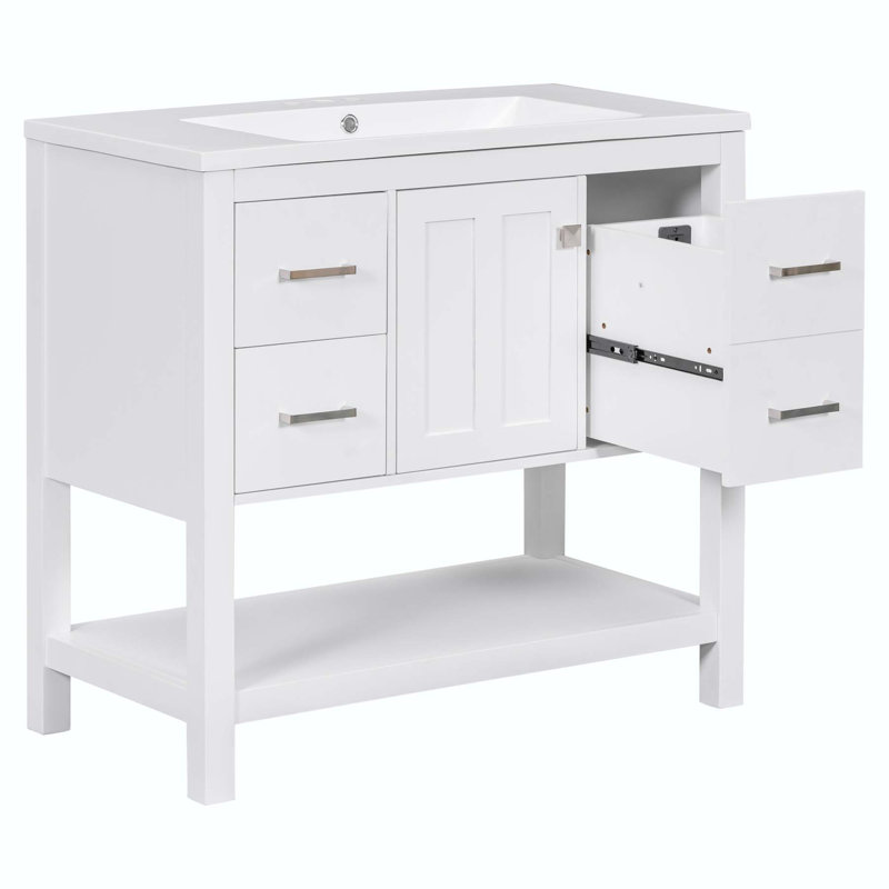 Ensemble de meuble-lavabo simple 36 po avec plateau en résine Eliseiu, Blanc