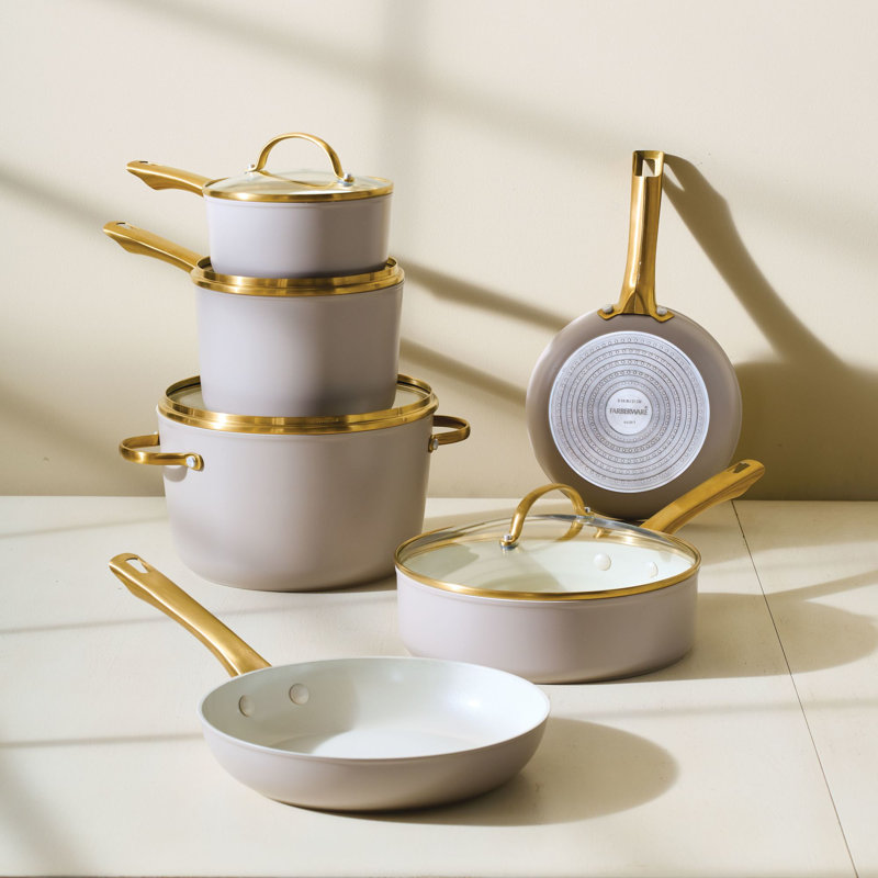 Farberware Forged Induction Ceramic Nonstick Cookware Set, 12-Piece, Taupe